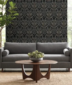 Ronald Redding Arts & Crafts Calluna Wallpaper - Black & Gold