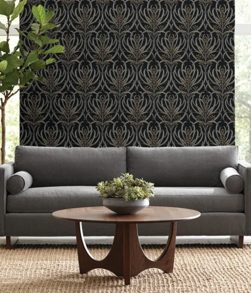 Ronald Redding Arts & Crafts Calluna Wallpaper - Black & Gold
