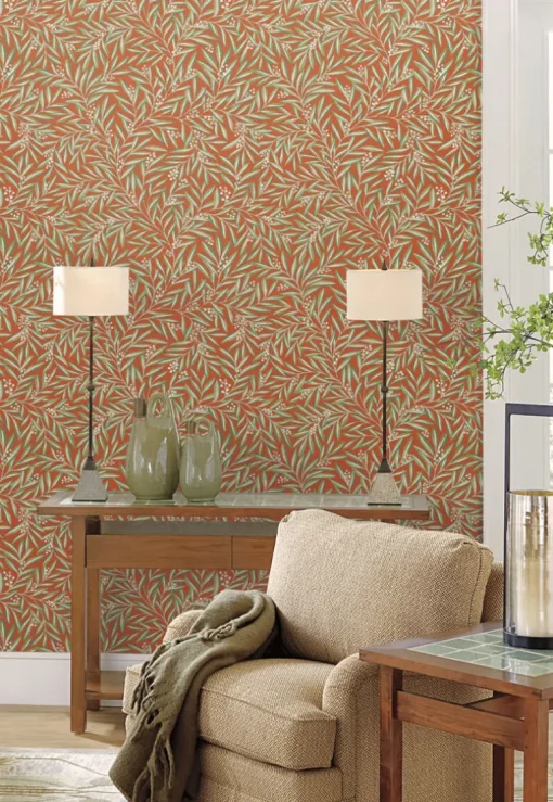 Ronald Redding Arts & Crafts Rowan Wallpaper - Rust