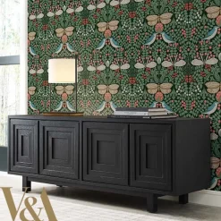 Ronald Redding Arts & Crafts Butterfly Garden Wallpaper - Green