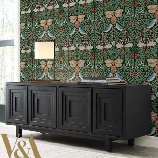 Ronald Redding Arts & Crafts Butterfly Garden Wallpaper - Green