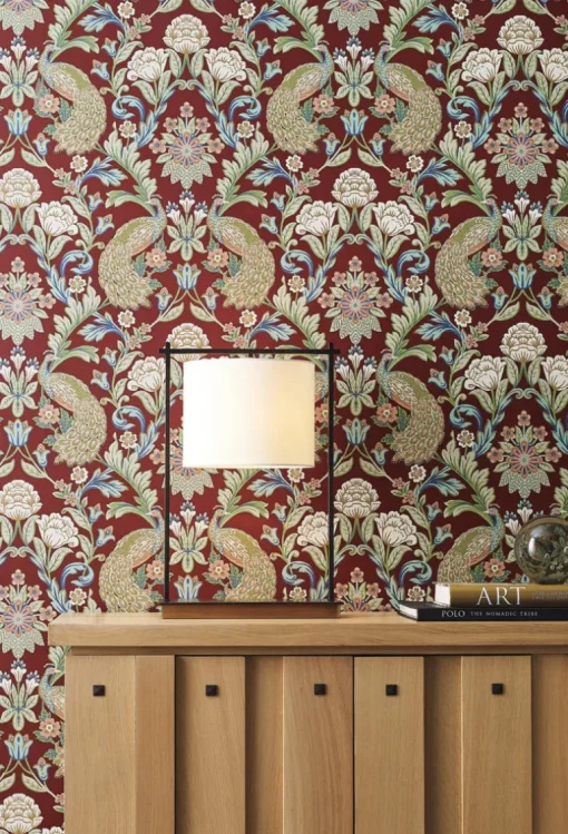 Ronald Redding Arts & Crafts Plume Dynasty Wallpaper - Red