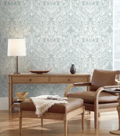 Ronald Redding Arts & Crafts Lockwood Damask Wallpaper - Light Blue