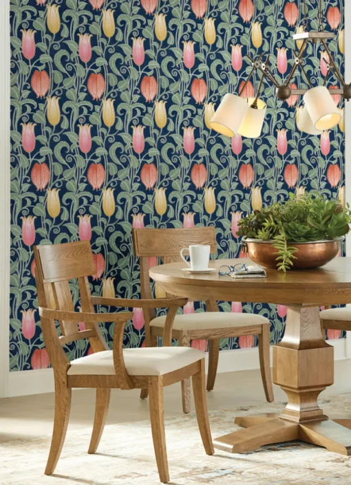 Ronald Redding Arts & Crafts Canterbury Bells Wallpaper - Navy