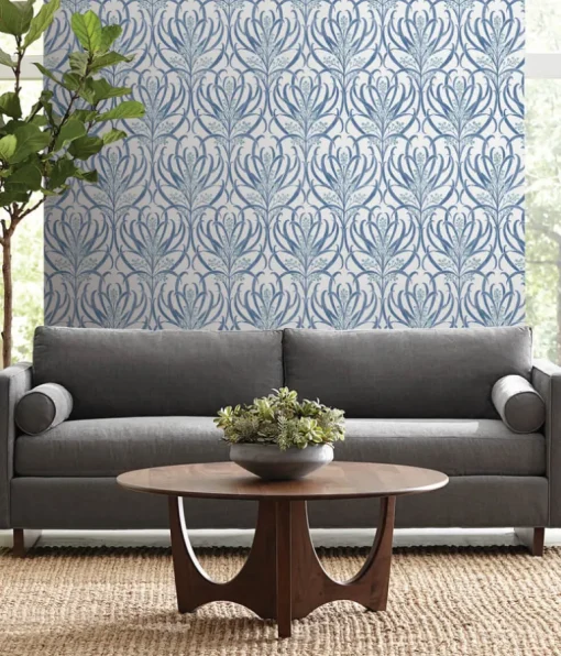 Ronald Redding Arts & Crafts Calluna Wallpaper - White & Blue