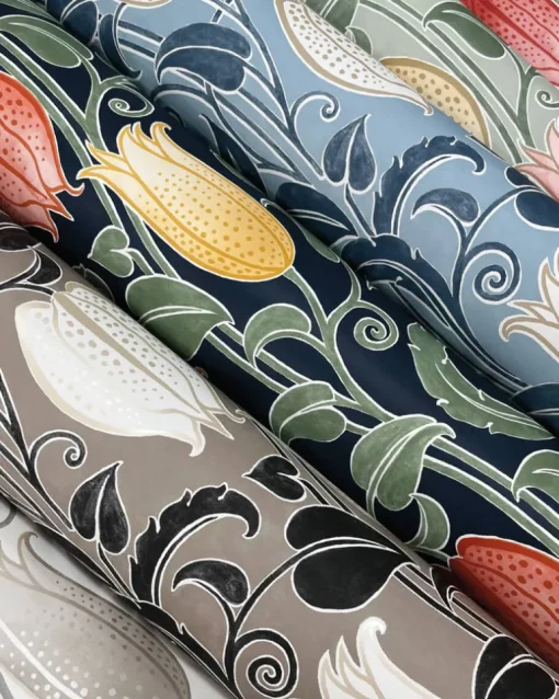 Ronald Redding Arts & Crafts Canterbury Bells Wallpaper - Navy