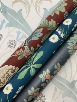 Ronald Redding Arts & Crafts Pine Cone Ribbon Wallpaper - Teal