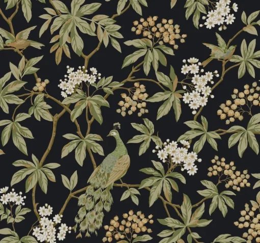 Ronald Redding Astoria Peacock Estate Wallpaper - Black