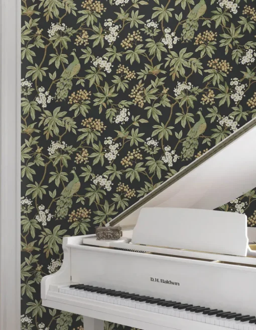 Ronald Redding Astoria Peacock Estate Wallpaper - Black