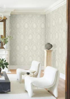 Ronald Redding Astoria Royal Damask Wallpaper - Soft Grey