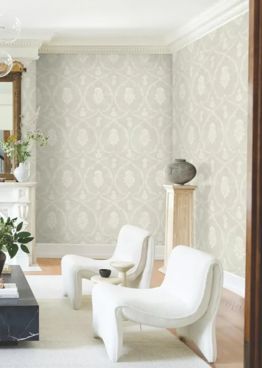 Ronald Redding Astoria Royal Damask Wallpaper - Soft Grey