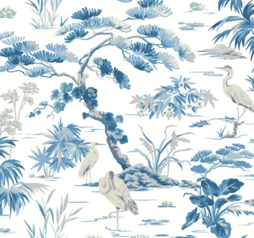 Ronald Redding Classics Bridgewater Wallpaper - White & Blue