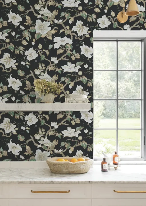 Ronald Redding Classics Marguerite Vine Wallpaper - Black