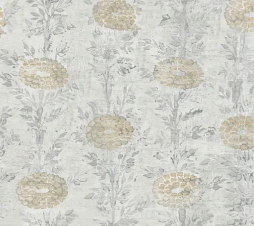 Ronald Redding Tea Garden French Marigold Wallpaper - White & Gold