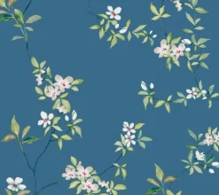 Ronald Redding Tea Garden April Blossom Wallpaper - Cobalt