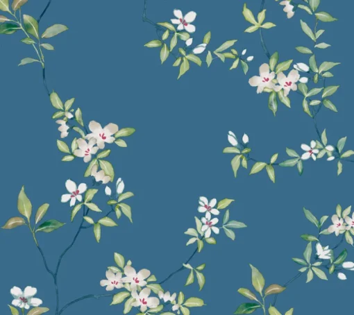 Ronald Redding Tea Garden April Blossom Wallpaper - Cobalt