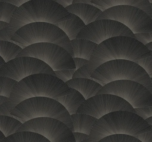 Ronald Redding Tea Garden Morning Shell Wallpaper - Black & Grey