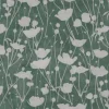 Ronald Redding Tea Garden Shimmering Poppies Wallpaper - Green & Silver