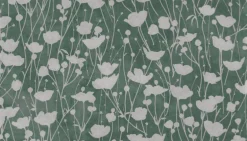 Ronald Redding Tea Garden Shimmering Poppies Wallpaper - Green & Silver