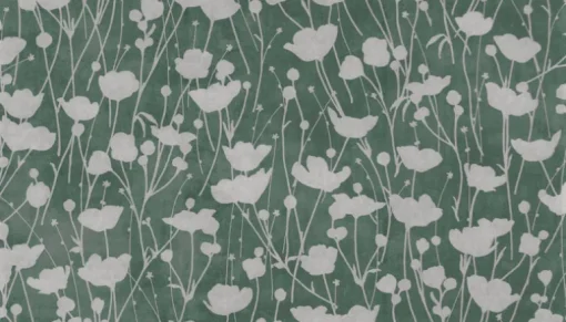 Ronald Redding Tea Garden Shimmering Poppies Wallpaper - Green & Silver