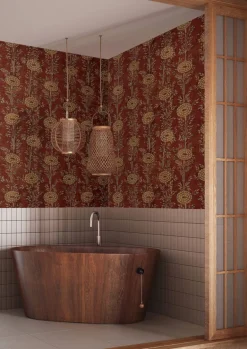 Ronald Redding Tea Garden French Marigold Wallpaper - Red & Gold