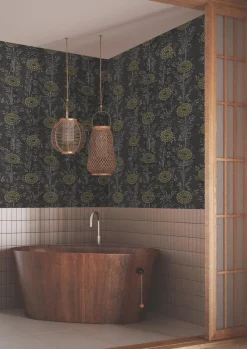 Ronald Redding Tea Garden French Marigold Wallpaper - Black & Gold