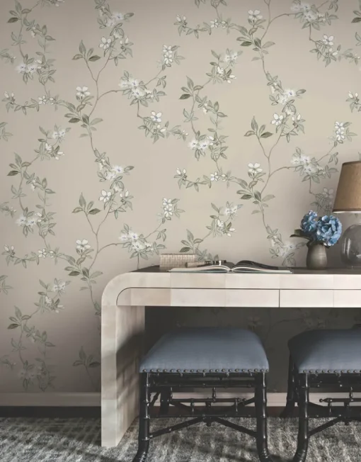 Ronald Redding Tea Garden April Blossom Wallpaper - Taupe