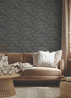 Ronald Redding Tea Garden Morning Shell Wallpaper - Black & Grey