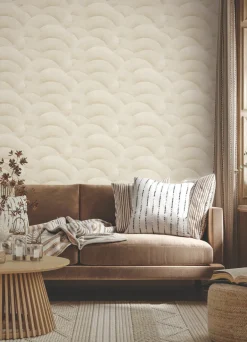Ronald Redding Tea Garden Morning Shell Wallpaper - Cream & Gold