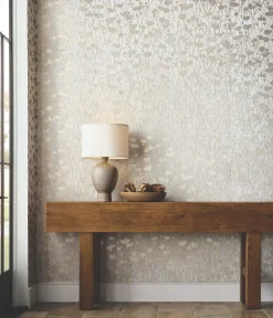 Ronald Redding Tea Garden Shimmering Poppies Wallpaper - White & Gold
