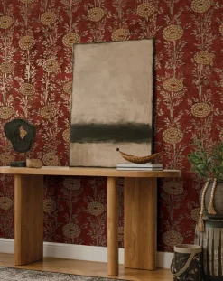 Ronald Redding Tea Garden French Marigold Wallpaper - Red & Gold