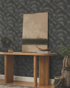 Ronald Redding Tea Garden Morning Shell Wallpaper - Black & Grey