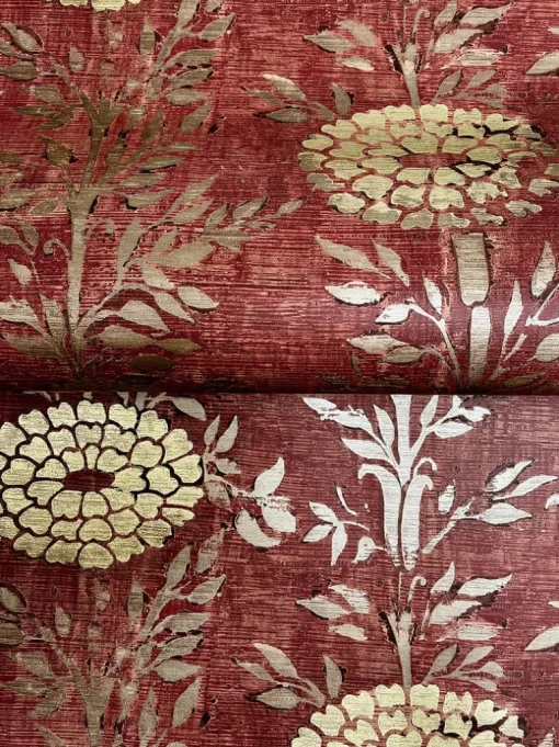 Ronald Redding Tea Garden French Marigold Wallpaper - Red & Gold