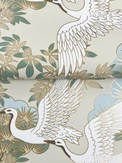 Ronald Redding Tea Garden Sprig & Heron Wallpaper - Beige
