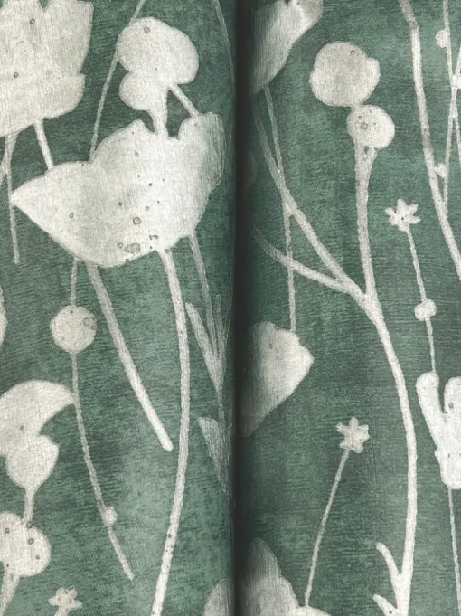Ronald Redding Tea Garden Shimmering Poppies Wallpaper - Green & Silver