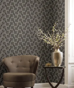 Ronald Redding Traveler Dynastic Lattice Wallpaper - Black