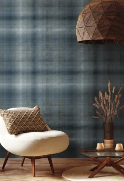 Ronald Redding Traveler Sterling Plaid Wallpaper - Blue