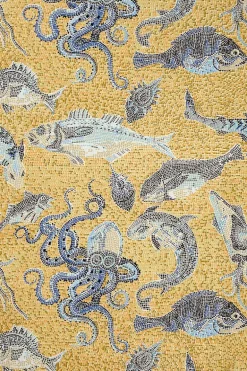 Scalamandre Mikonos Wallpaper - Blue & Yellow