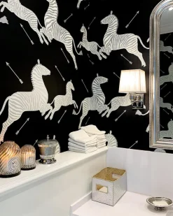 Scalamandre Zebras Collection Zebras Wallpaper - Black & Silver
