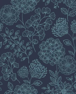 Scott Living Ada Floral Wallpaper - Indigo Blue