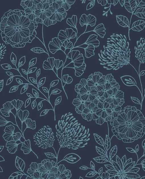 Scott Living Ada Floral Wallpaper - Indigo Blue