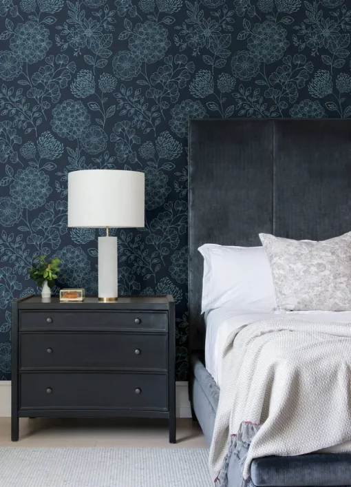 Scott Living Ada Floral Wallpaper - Indigo Blue