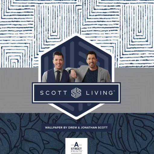 Scott Living Karson Swirling Geometric Wallpaper - Blue