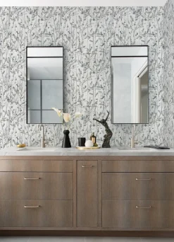 Scott Living Leandra Floral Trail Wallpaper - Grey