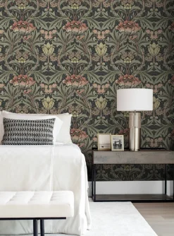 Seabrook Acanthus Floral Wallpaper - Charcoal & Rosewood