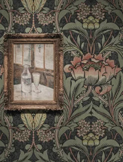 Seabrook Acanthus Floral Wallpaper - Charcoal & Rosewood