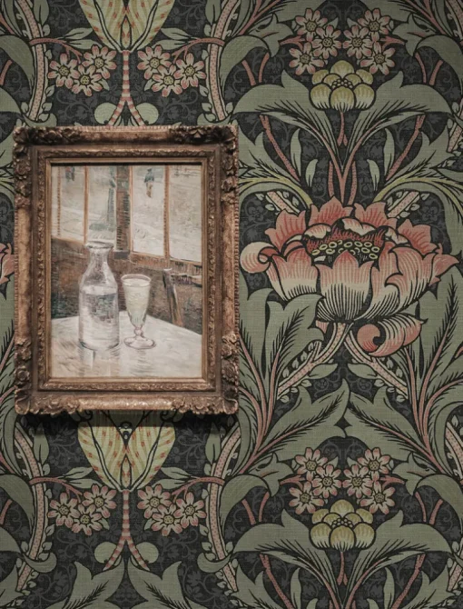 Seabrook Acanthus Floral Wallpaper - Charcoal & Rosewood