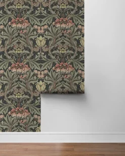 Seabrook Acanthus Floral Wallpaper - Charcoal & Rosewood