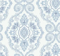 Seabrook Beach House Nautical Damask Wallpaper - Coastal Blue