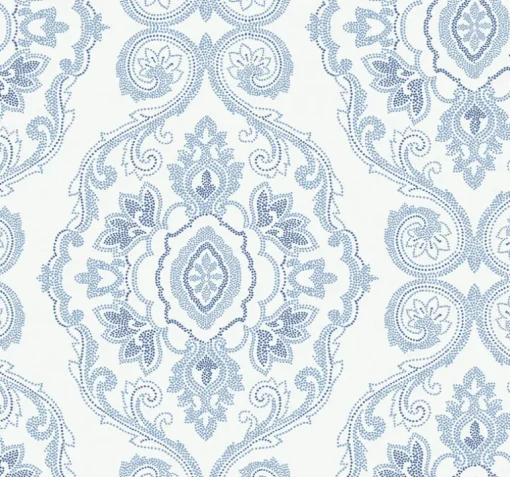 Seabrook Beach House Nautical Damask Wallpaper - Coastal Blue